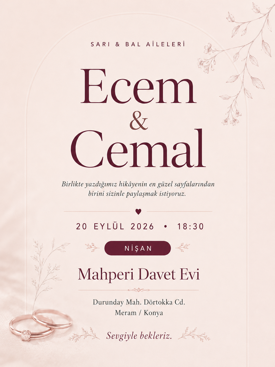 Ecem ve Cemal nişan davetiyesi
